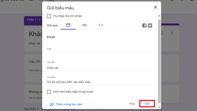 Gửi biểu mẫu qua email